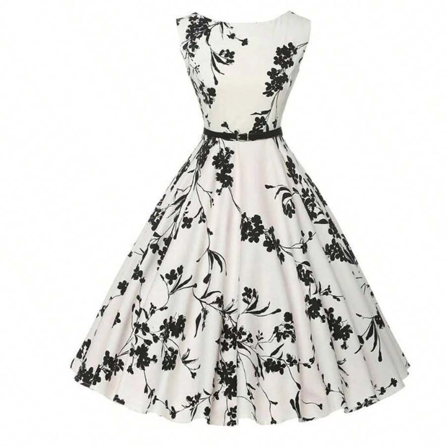 Vestidos de verano vestido ropa bata floral retro swing casual vintage vestidos rockabilly - BLANCO - Ver 1