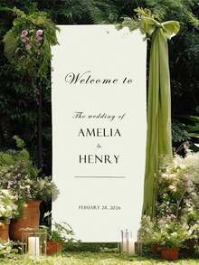 1 pieza Pancarta de bienvenida personalizable en blanco en múltiples tamaños - Personaliza con nombre/fecha/texto, sin necesidad de electricidad, decoración de fiesta, adecuada para embarazo, telón de fondo de eventos, cartel de bienvenida de boda minimalista, pancarta personalizada, cortina de bienvenida personalizada, aplicable para césped, jardín - Multicolor - Ver 6