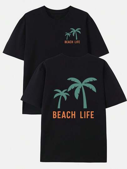 Beach Life, Vorder- und Rückseitendruck, modisches Herren-T-Shirt für Strandurlaube, doppelseitiges Grafikdesign, geeignet für den täglichen Freizeitgebrauch zu Hause und Outdoor-Fitnessaktivitäten, vielseitiges Herren-Oberteil