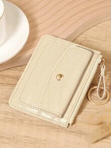 Monedero con cadena y patrón de cocodrilo en beige, mini monedero con cremallera y solapa con múltiples ranuras para tarjetas, bolsillo para monedas de cuero PU, unisex para uso diario y viajes, accesorio compacto y minimalista para regalo de cumpleaños o Navidad - Beis - Ver 6