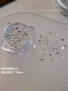 50顆/盒迷你鑲邊平底鋯石，美甲裝飾－閃亮透明白色菱形水滴混合不對稱造型，美甲配件，DIY美甲用品，指甲飾品 - 彩色 - 查看 18