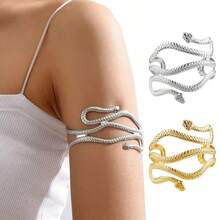 Bohemian Snake Pendants Charm Upper Bracelet Arm Chain Metal Hollow Out Geometric Pattern Retro Arm Cuff Bangle Body Jewelry - Yellow Gold - View 3