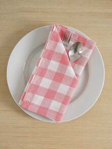 2/6/12pcs Checkered Napkins, Sweet Casual Style, Reusable, Suitable For Valentine's Day, Wedding, Outdoor Picnic, Party, Daily Home Decor - Pink - View 5