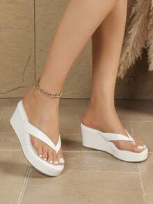 Platform Wedge Sandals, Thong Slippers, Casual Outdoor Wear Slip-On Shoes For Women - White - View 10