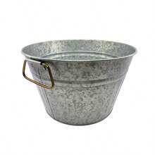Rustic Galvanized Round Steel Tub, Heavy Duty Weather Resistant Metal Basin, Vintage Farmhouse Round Tub For Outdoor Indoor Planting Storage Decor - Single - View 6
