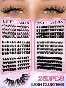 280pcs C-Curl Cat Eye Effect Lash Clusters, 6 Mixed Styles, 10-16mm Length, Thick Curled Natural Lash Extension Set, DIY Personal False Eyelashes - C - View 10