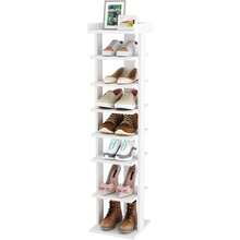 8-stöckiges freistehendes Schuhregal aus Holz in Weiß – Stabiler, platzsparender Schuh-Organizer für den Boden (24*24*120 cm), ideal für Flur, Eingangsbereich und Wohnung, robustes Aufbewahrungssystem für bis zu 8 Paar Schuhe - Weiss - Übersicht 1