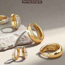 3Pairs Small Chunky Hoop Earrings For Women Hypoallergenic Earrings Set For Sensitive Ears Huggie Hoops Earring Stacks For Multiple Piercing Jewelry - Gold - View 7