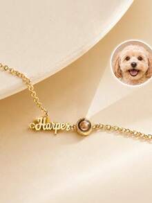 1pc Customized Photo Projection Bracelet, Personalized Name Engraved Stainless Steel Bracelet, Unique Custom Gift For Couples, Lovers, Women, Suitable For Valentine's Day, Wedding, Anniversary - Multicolor - View 9