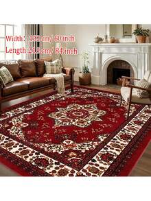 1pc Retro Boho Red & Golden Floral Design Area Rugs For Living Room, Floor Carpet For Bedroom, Carpets Home Decor Rugs, Homestay Hotel, Non-Slip Machine Washable Carpet, Home Decor Room Decor - Style 2 - View 3