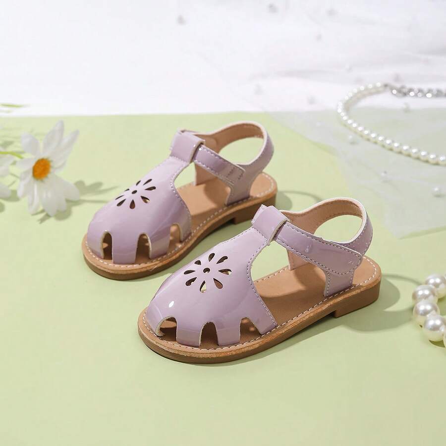 1 Đôi dép xăng đan đế bằng bằng chất liệu PU cho bé gái, thiết kế khóa dán, chống trượt, thoáng khí, mũi tròn, thích hợp cho mùa hè 8036-6 - Màu tím hoa cà - Xem 1