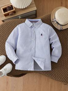 Boys' Striped Long Sleeve Collared Shirt, Autumn - Multicolor - View 1