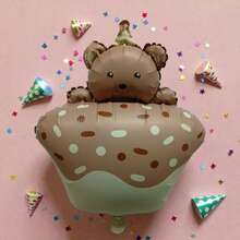 Kit C 5 Balão Urso Aniversário Com Bolo Confete 45 Cm - Visão 1