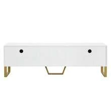 High-Gloss TV Unit: Gold Base, Handles And Legs, Engraved Textured Door, Living Room Storage Solution, Perfect Combination Of Elegance, Luxury And Functionality. - 白色 - 查看 9