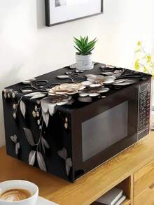 1pc Microwave Oven Cover Cloth, 35x85cm Elegant Black&White Flowers Butterfly Design Microwave Oven Dust Cover, Polyester Dustproof Cover, Household Kitchen Microwave Dust Cover, Perfect For Kitchen Decor & Appliance Protection, Home Decor, 2D Flat - Multicolor - View 3