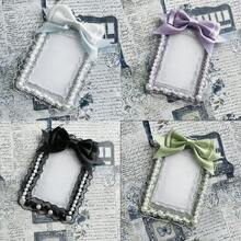 Nuevo soporte para sesión fotográfica de encaje dulce, diseño estético, Protector de tarjetas de identificación con volantes y lazo, funda transparente para tarjetas de moda coreana - Blanco - Ver 3