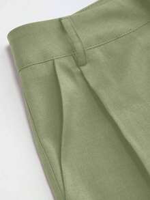 Mono de diseño minimalista , pantalones largos transparentes delgados, pantalones de traje azul marino sólido, cierre con cremallera y gancho, pierna ancha adelgazante, pantalones de pierna ancha de moda para todas las estaciones - verde menta - Ver 3