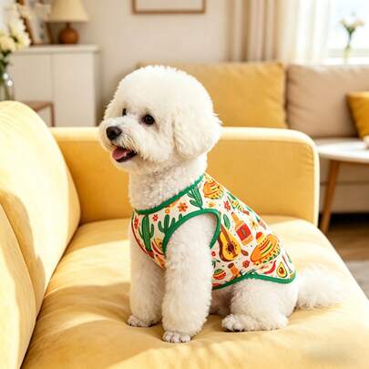 1 pieza Chaleco para mascotas, Chaleco estampado con estilo mexicano, Adecuado para perros y gatos pequeños/medianos, Liviano para uso en interiores/exteriores en primavera/verano