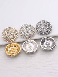 3 pièces Boutons en métal entièrement ornés de strass, ton or/argent, boutons décorés de cristaux AB, convient pour les manteaux, les costumes, les robes de mariée, les accessoires de couture - Multicolore - Voir 5