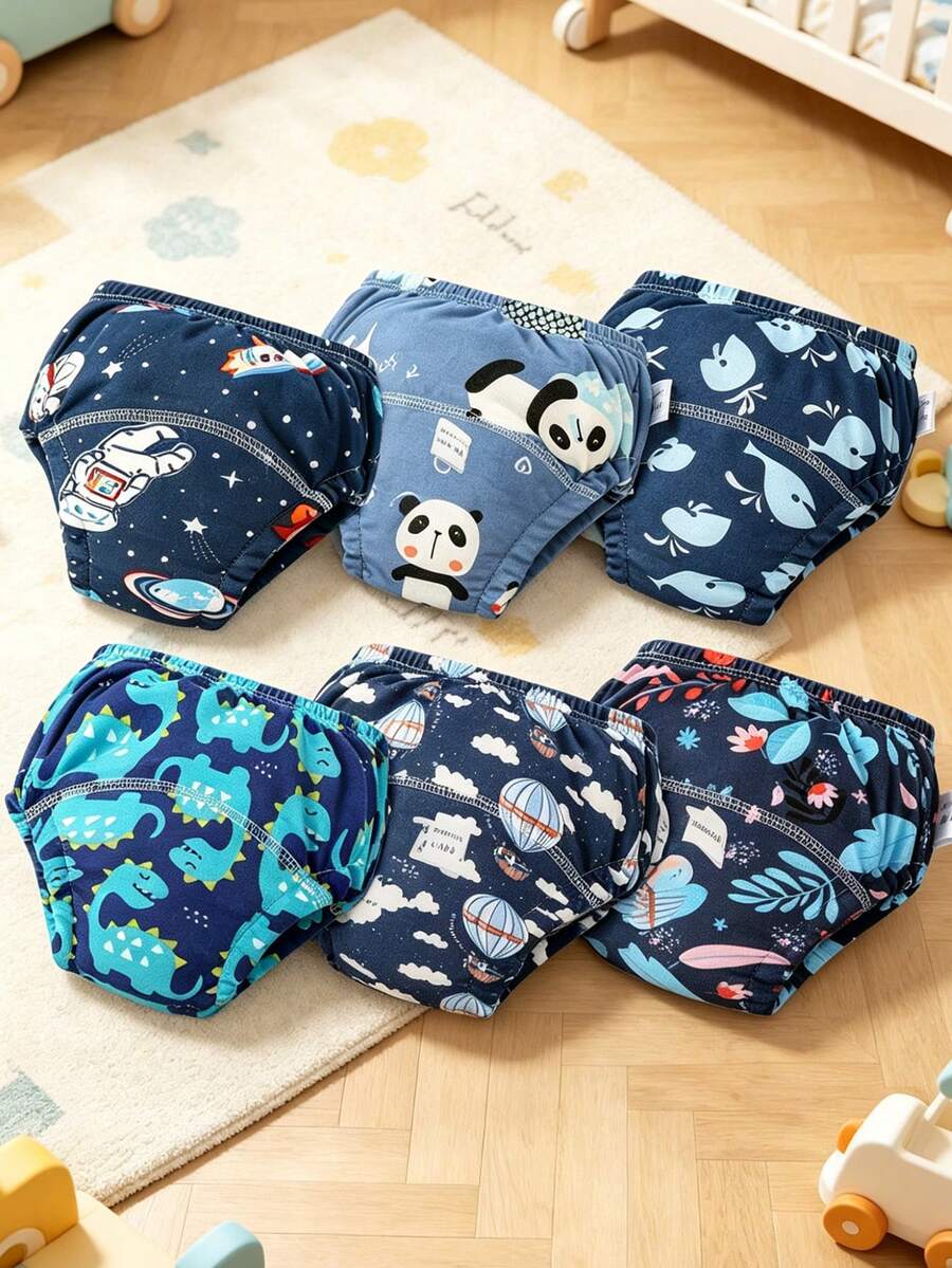 6 piezas de pantalones de entrenamiento para ir al baño reutilizables para bebés y niños pequeños, ropa interior de tela transpirable y lavable - Multicolor - Ver 1