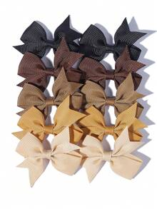 10pcs Ribbed Bowknot Edge Hair Clips, Versatile Daily Accessories - Brown - View 2