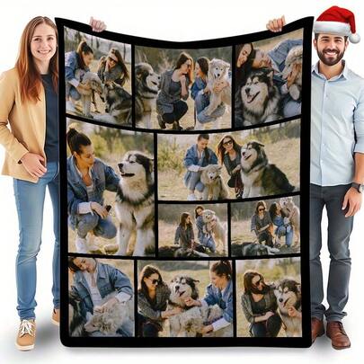 Chăn ảnh gia đình tùy chỉnh với 10 khe ảnh - Chăn vải flannel cá nhân hóa với ảnh thú cưng và người, món quà tuyệt vời cho Giáng sinh, Ngày Valentine, Sinh nhật - Thoải mái và ấm áp suốt bốn mùa, chăn tùy chỉnh.
