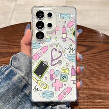 Funda para teléfono - Bonitos símbolos de estetoscopio médico y pastillas, hecha de una carcasa rígida resistente a golpes, con un anillo magnético, compatible con carga inalámbrica, compatible con Samsung Galaxy S25 Edge, S24, S23 Plus FE, S22 Ultra, A14, A15. - (Un color) 1 unidad por paquete - Ver 4