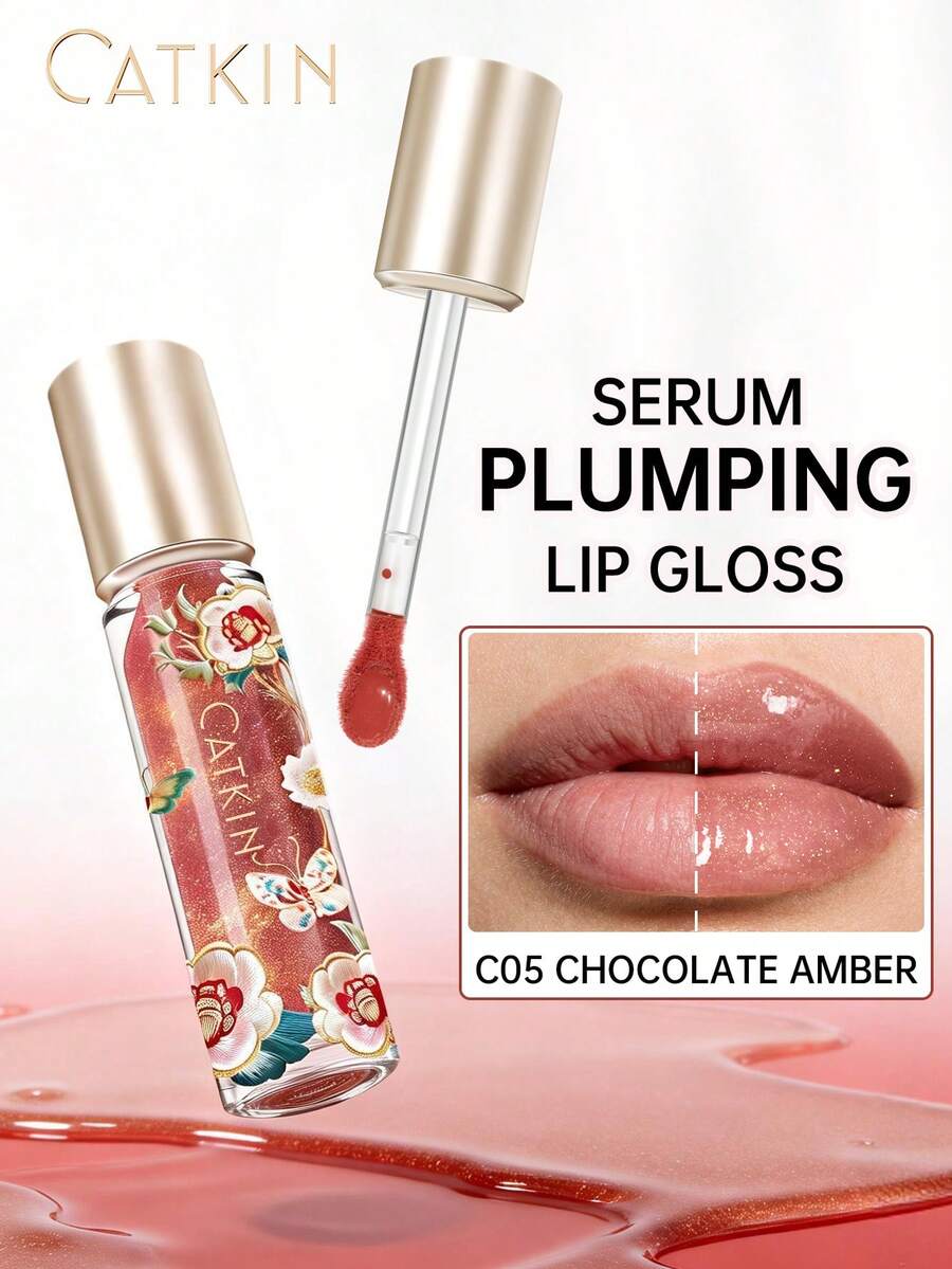 CATKIN Plumping Lip Gloss, Moisturizing And Tinting, Makes Lips Fuller, Non-Sticky, Glossy Finish, Long-Lasting Hydration C05 Chocolate Amber