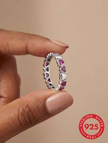 1pc S925 Sterling Silver Heart-Shaped Diamond Ring, Exquisite & Unique Jewelry Gift Suitable For Attending Balls, Gatherings, Parties - Heart Ring Ring - View 1