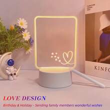 DIY 手寫 3D 壓克力夜燈，USB 暖光臥室燈，臥室照明夜燈，雙心貓形訊息燈（可選），創意禮品燈，情人節、母親節、父親節、開學季、生日禮物，臥室、書房、客廳裝飾燈 - 多色 - 查看 10