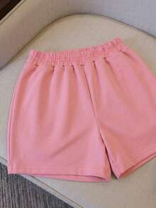 Conjunto set de 2 Piezas Camiseta con estampado de Fresas Dulces y Shorts de Cintura Elástica en Rosa Pastel French Terry ultra comodo fresco ideal estilo casual - Rosa - Ver 3