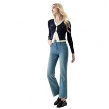Women's High Waist Stretch Cropped Flared Jeans Slim Fit Casual Bell Bottom Denim Pants - Blue - View 4