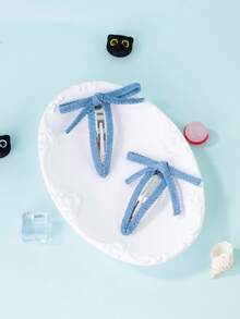 2 chiếc kẹp tóc nơ bằng vải denim, kẹp tóc mái mới, phụ kiện tóc - Xanh đậm - Xem 1