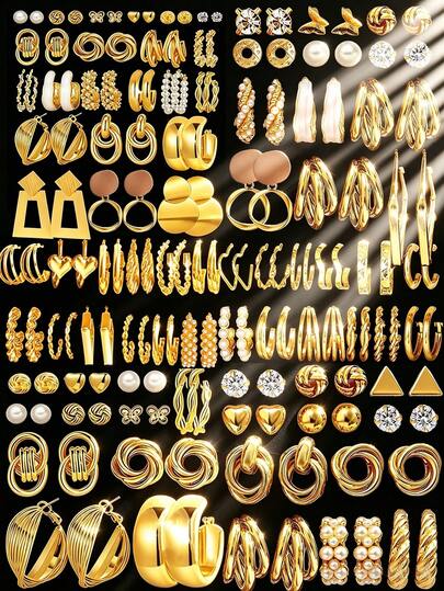 Juego de pendientes de aro ancho con forma de C, inspirados en monedas vintage, elegantes y retro, de 72-12 piezas, con líneas geométricas irregulares, estrella hueca, corazón, perlas falsas y cristales, en estilo minimalista francés, metal, versátil y básico, como regalo para mujeres, adecuado para uso diario, cumpleaños, viajes, fiestas, citas casuales, trabajo, San Valentín, Día de la Madre (se envían estilos aleatorios)