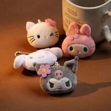SANRIO 1件裝可愛毛絨零錢包套組－Kuromi、Hello Kitty、Cinnamoroll－可愛花朵髮箍軟布迷你零錢包－適合女孩、學生、收藏家－多功能吊飾、小物品收納、禮物 - 彩色 - 查看 9