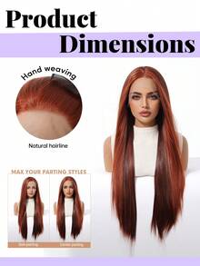 30 Inch Ombre Ginger Red 13x4 Lace Front Wig For Women Long Straight Synthetic Hair Wig Pre Plucked Natural Hairline Heat Resistant Glueless Hair Wig For Daily Party Cosplay Natural Looking Lightweight Breathable Realistic Hairline Easy Install - 挑染紅色 - 查看 4