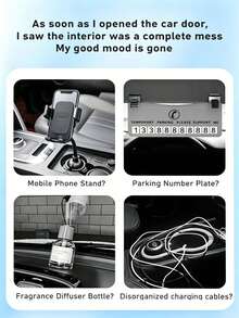 1pc Multi-Function Car Anti-Slip Mat, Phone Holder, Dashboard Storage Rack, Glasses Holder, Parking Card Organizer, Car Interior Accessory - One Size Fits All - View 3