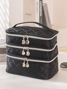 New Large Capacity 3-Layer Rhombus Cosmetic Bag, Multi-Functional Handbag Toiletry Organizer Bag For Women Travel - View 11