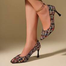 2026 New Retro Multi-Color Blended Tweed High Heels, Elegant Lady-Like Pointed Toe Stilettos - Multicolor - View 7