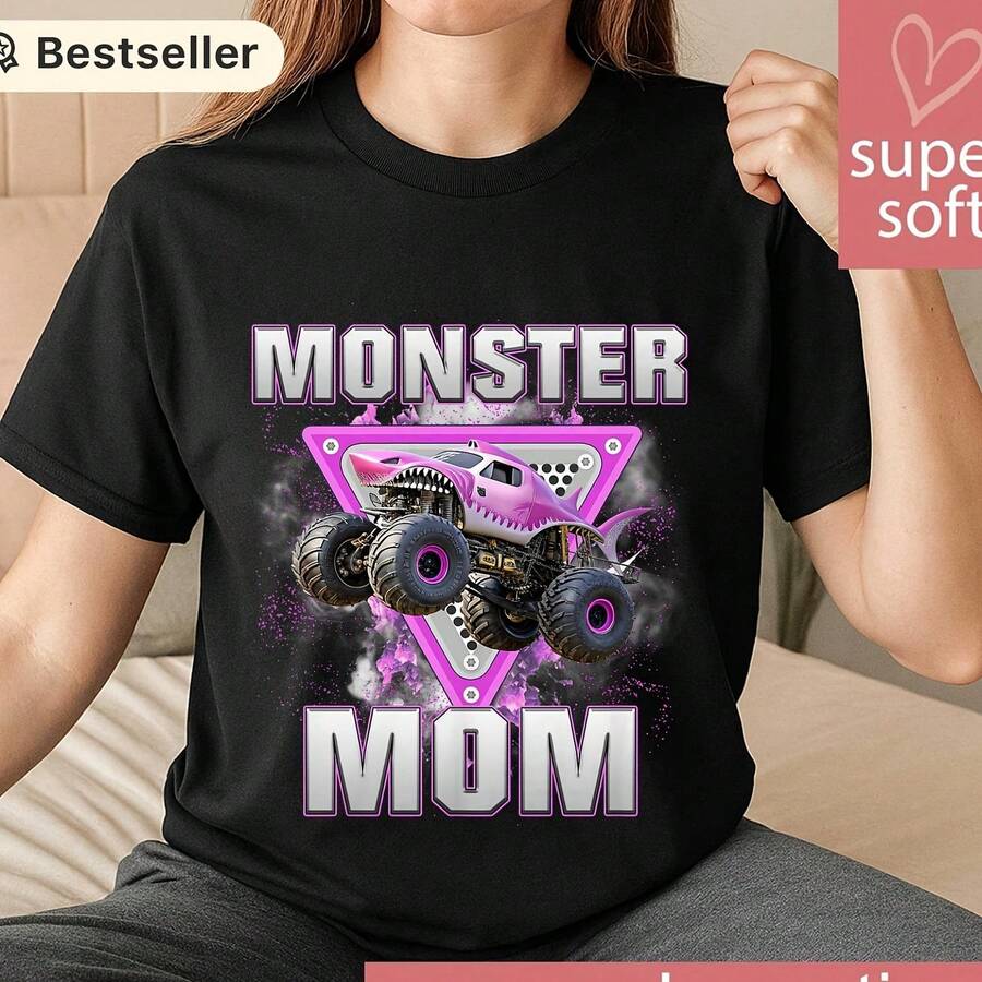 C.Omfort Colors Monster Truck Mom Shirt, Monster Trucks Are My Jam Tee, Funny Truck Lover Gift, Cool - màu đen - Xem 1