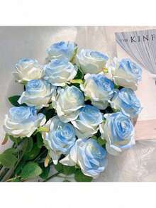 1/3/5pcs Artificial Roses, Simulated Plants, Bouquets, Suitable For Home Decoration, Wedding Decoration, Spring Decoration, Room Decoration, Kitchen Supplies, Restaurant Decoration, Bedroom Decoration, Bathroom Accessories - Blue and White - View 7