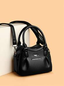 Classic Retro Elegant Solid Color Women's Shoulder Bag & Handbag, Suitable For Daily Commute - Black - View 4