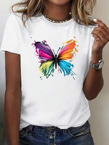 Women's T-Shirt With Bold Graphic Print, Elegant And Casual, Lightweight Round Neck, Lightweight And Comfortable Stretch Fabric, Summer Fashion, Perfect Gift Idea, Women's Clothing - 白色 - 查看 6