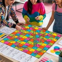 Snakes And Ladders Game Mat, Colorful Bohemian Style Polyester Material Game Pad, Washable Tablecloth, Suitable For Family Game Nights, Parties, Home Decor, Reusable, Multiple Sizes Available - AKUAN - View 2