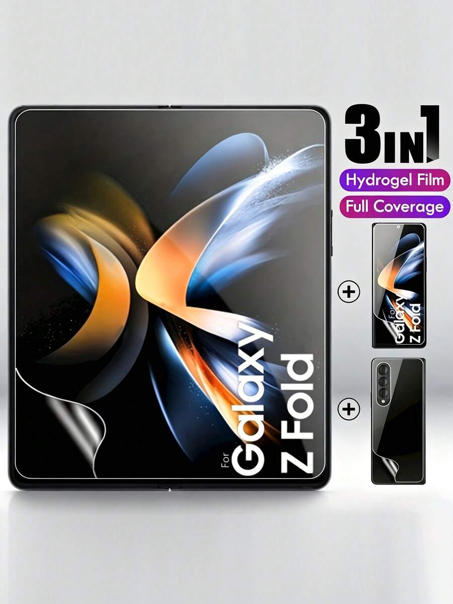 适用于三星 Galaxy Z Fold 7 6 5 4 3 2 Z Fold7 Fold6 Fold5 Fold4 Fold3 Z Fold7 Fold6 Fold5 Fold4 Fold3 Fold2 的三合一软水凝胶屏幕保护膜 [内层 TPU 膜+全覆盖外层+后盖屏幕保护膜] - 3 IN 1 - 查看 1