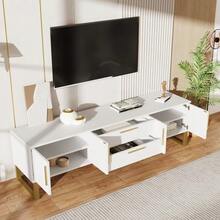 High-Gloss TV Unit: Gold Base, Handles And Legs, Engraved Textured Door, Living Room Storage Solution, Perfect Combination Of Elegance, Luxury And Functionality. - 白色 - 查看 4