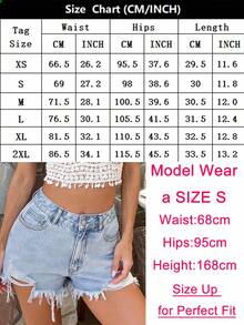 Ripped Distressed Denim Shorts For Women,High Waist Light Washed Denim Shorts,Raw Hem Casual Jeans Shorts For Beach,Dailycasual,Party - 藍色 - 查看 3