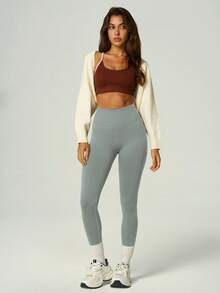 UONNOU Quần legging nữ cạp cao không đường may, siêu mềm mại và co giãn, thích hợp cho mùa xuân/hè. - Màu Xám nhạt - Xem 7