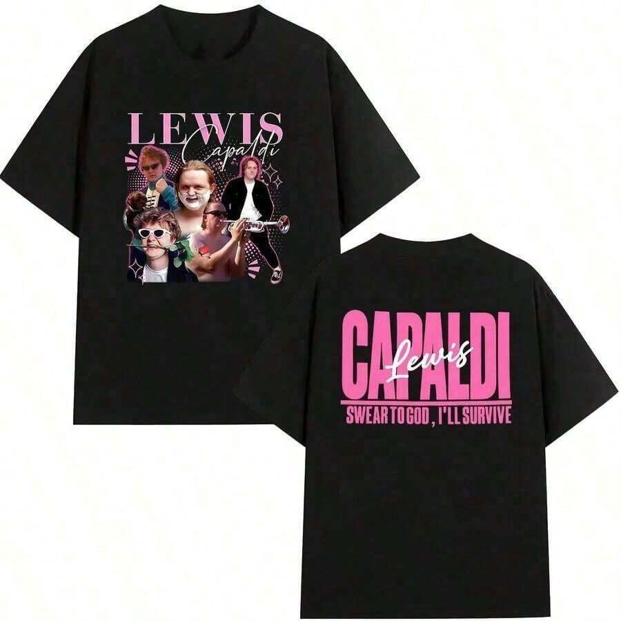 2026 Spring_Summer Fashion Singer Lewis C-Capaldi World Tour Gothic Super Tshrit Comfor - Black - View 1