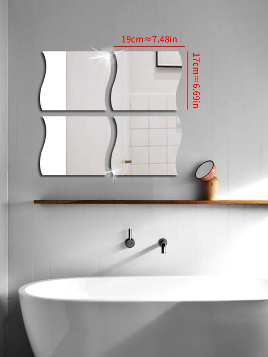 Acrylic 3D Wave Mirror Wall Sticker, Wave Decorative Mirror Sticker For Living Room, Bedroom, Hallway - Multicolor - View 1